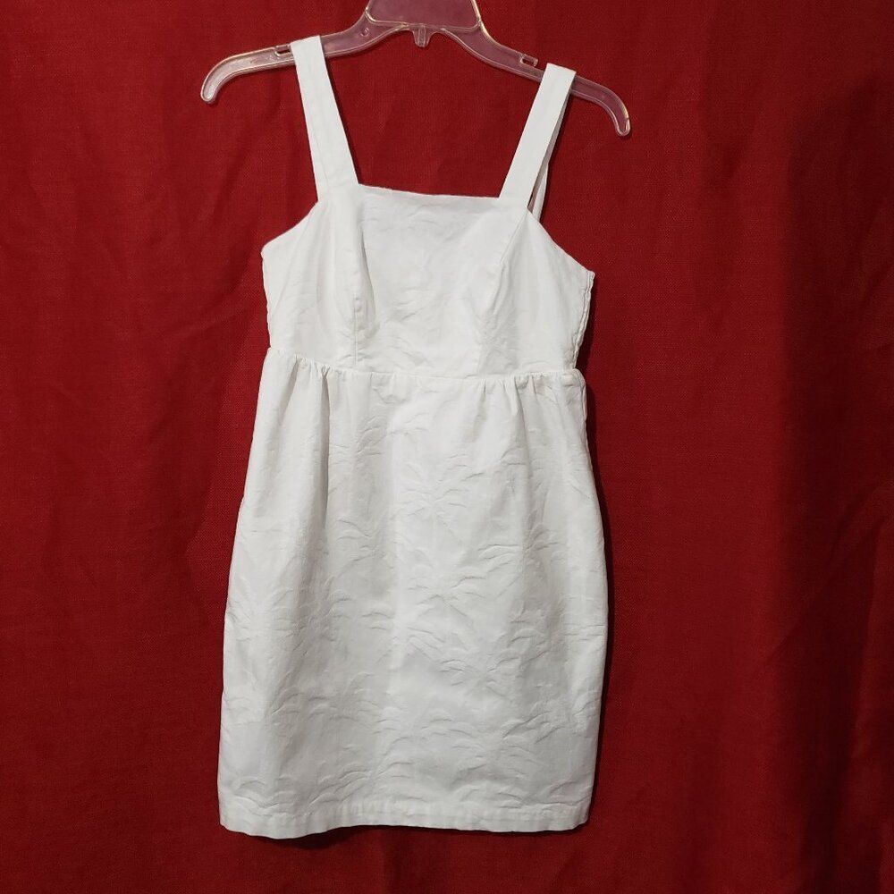 Tori Richard Short White Dress with Straps Leaves or Palm Print Design 0